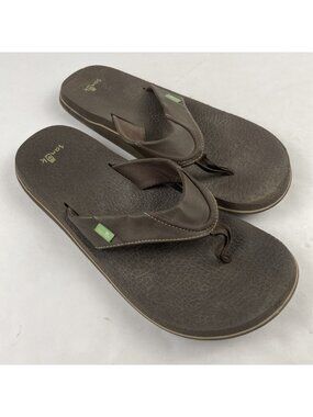 Sanuk Beer Cozy Men’s Flip Flop Sandals Brown Comfort Beach Size 12 US